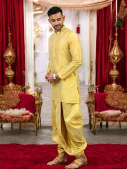 TATTVA - Gold Solid Kurta with Dhoti and Shalya (Set of 3)