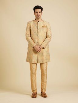 Manyavar - Yellow Printed Kurta and Trouser (Set of 2)