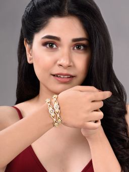 Saraf RS Jewellery - Set of 2 Dual Toned Gold Plated White AD Studded Handcrafted Bangles