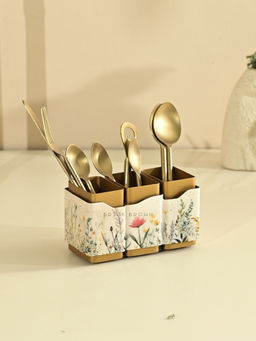 Brick Brown - Multi-Color Trifloral Wooden Cutlery Holder