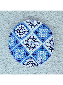 NFI Essentials - Blue Ceramic Round Shape Table Trivet Coaster with Cork Base