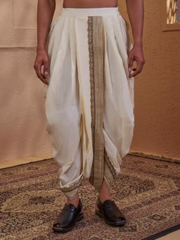Vastramay - Cream Viscose Solid Plain Dhoti