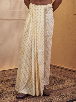 Vastramay - White Cotton Silk All-Over Floral Print Mundu