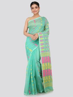 PinkLoom - Women's Soft Cotton Blend Jamdani Saree Without Blouse Piece,Green