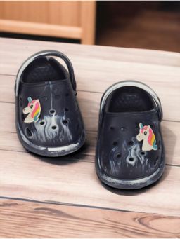 Lil Lollipop - Unisex Marble Look Unicorn Applique Anti Slip Clogs Black