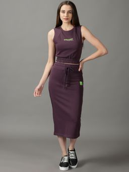 SHOWOFF - Womens Solid Purple Round Neck Co-Ord (Set of 2)