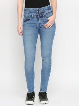 Spykar - Mid Blue Cotton Super Skinny Regular Length Jeans For Women