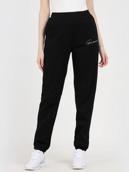 Guess - Women Black Solid High Rise Ankle Length Joggers Style Trackpant