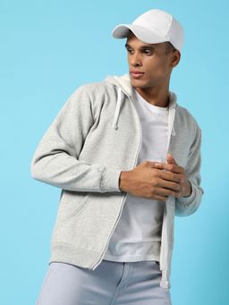 Campus Sutra - Zipper Solid Sleeve Hooded Sweatshirt