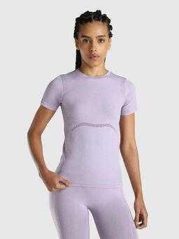 Musclemind - Women Lavender Seamless Slim Fit T-shirt