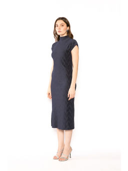 Contemponari - Womens Athena Solid Navy Blue Dress
