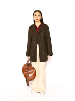 Contemponari - Womens Poseidon Checks Brown Coat with Belt