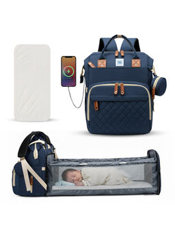 Mee Mee - Navy Blue Diaper Bag with Foldable Bassinet, USB Port & Insulated Holder (0-6 Months)