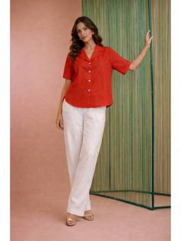 VAJOONI JAIPUR - Red Sunset Ember Relaxed Shirt
