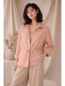 CINCIN Fashion - Pastel Peach Tie-Up Shirt