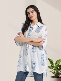 Safeera - Blue Crush Pineapple Mulmul Cotton Shirt