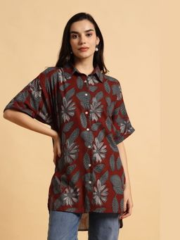 Safeera - Brown Mocha Madness Hand Block Printed Cotton Shirt