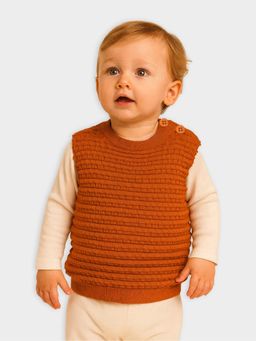 Mi Arcus - Solid Orange Sleeveless Round Neck Sweater