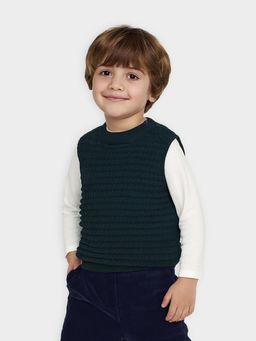 Mi Arcus - Solid Green Sleeveless Round Neck Sweater
