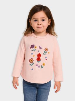 Mi Arcus - Pink Embroidered Round Neck Full Sleeves Top