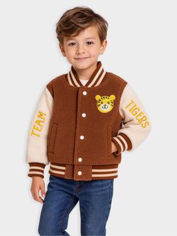 Mi Arcus - Embroidered Full Sleeves Team Tigers Varsity Sherpa Jacket