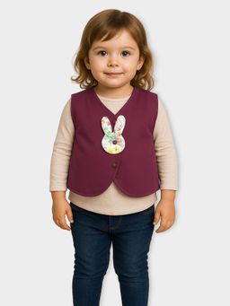 Mi Arcus - Solid Patch Work V-Neck Sleeveless Puffer Jacket