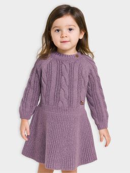 Mi Arcus - Solid Jacquard Knit Full Sleeves Woolen Frock Dress