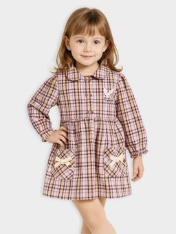 Mi Arcus - Check Collared Neck Full Sleeves Frock Dress
