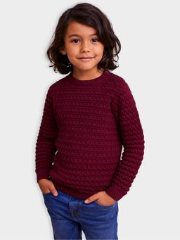 Mi Arcus - Solid Maroon Round Neck Knitted Full Sleeve Sweater