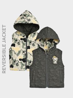 Mi Arcus - Peanuts Reversible Embroidered and Snoopy Printed Hooded Sleeveless Jacket