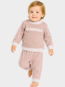 Mi Arcus - Text Embroidery Full Sleeve Round Neck Sweater and Joggers (6-9 Months)