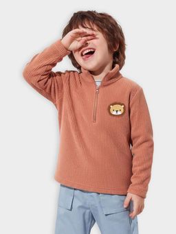 Mi Arcus - Patch Work Knitted High Neck Zipper Full Sleeve Sweatshirt (12-18 Months)