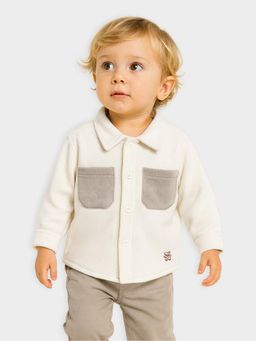 Mi Arcus - Solid Cream Patch Pocket Full Sleeve Collared Shirt