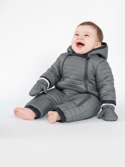 Mi Arcus - Solid Grey Hooded Zipper Full Sleeve Sleepsuit with Mittens