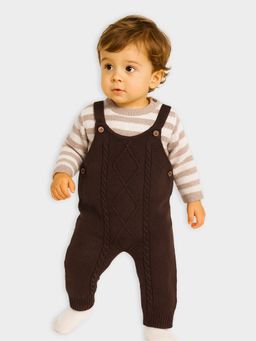 Mi Arcus - Stripes Design Knitted Sweater with Solid Brown Dungaree