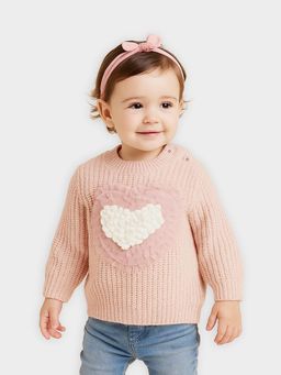 Mi Arcus - Heart Aplique Design Knitted Sweater for Girls