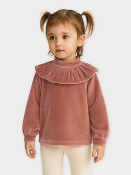 Mi Arcus - Solid Velvet Knee Length Peach Color Top