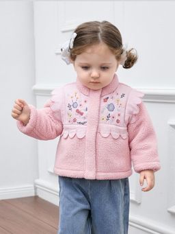 Mi Arcus - Girls Embroidered Pink Full Sleeves Jacket