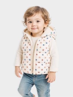 Mi Arcus - Star Print Hooded Sleeveless Hooded Puffer Jacket For Kids