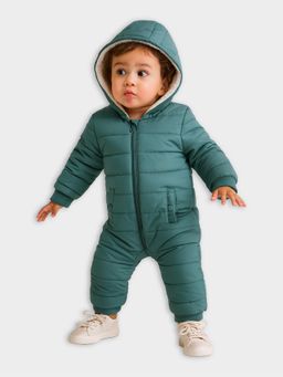 Mi Arcus - Kids Solid Green Hooded Puffer Sleepsuit