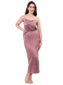 Amante - Solid Non Padded Straight Neck Shoulder Straps Below Knee Chemise Purple