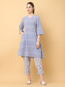 Black & Blah Blah - Relaxed Fit Ikat Printed Pure Cotton Kurta and Trouser (Set of 2)