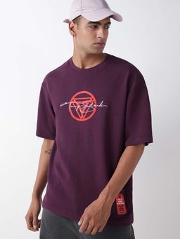 Bewakoof - Heavy Duty 1.0 Official Marvel Men's Purple Stark Badge Textured Oversized T-shirt