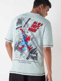Bewakoof - Air 1.0 Official Marvel Men's Glacier Gray Spiderman Graphic Printed Oversized T-shirt