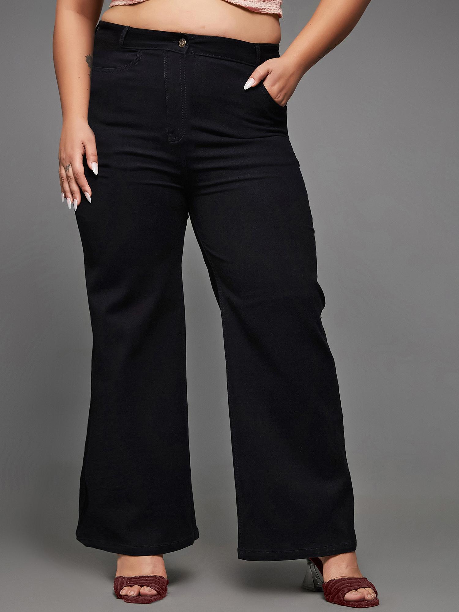 miss chase A+ Womens Black Wide Leg High Rise Clean Look Stretchable Denim Jeans-picture-43