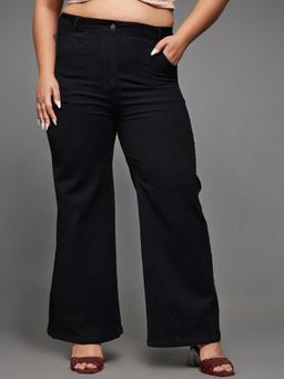 Miss Chase - A+ Womens Black Wide Leg High Rise Clean Look Stretchable Denim Jeans