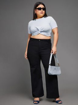 Miss Chase - A+ Womens Black Wide Leg High Rise Clean Look Stretchable Denim Jeans