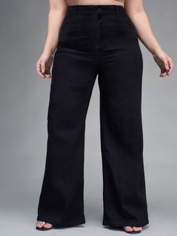Miss Chase - A+ Womens Black Wide Leg High Rise Clean Look Stretchable Denim Jeans