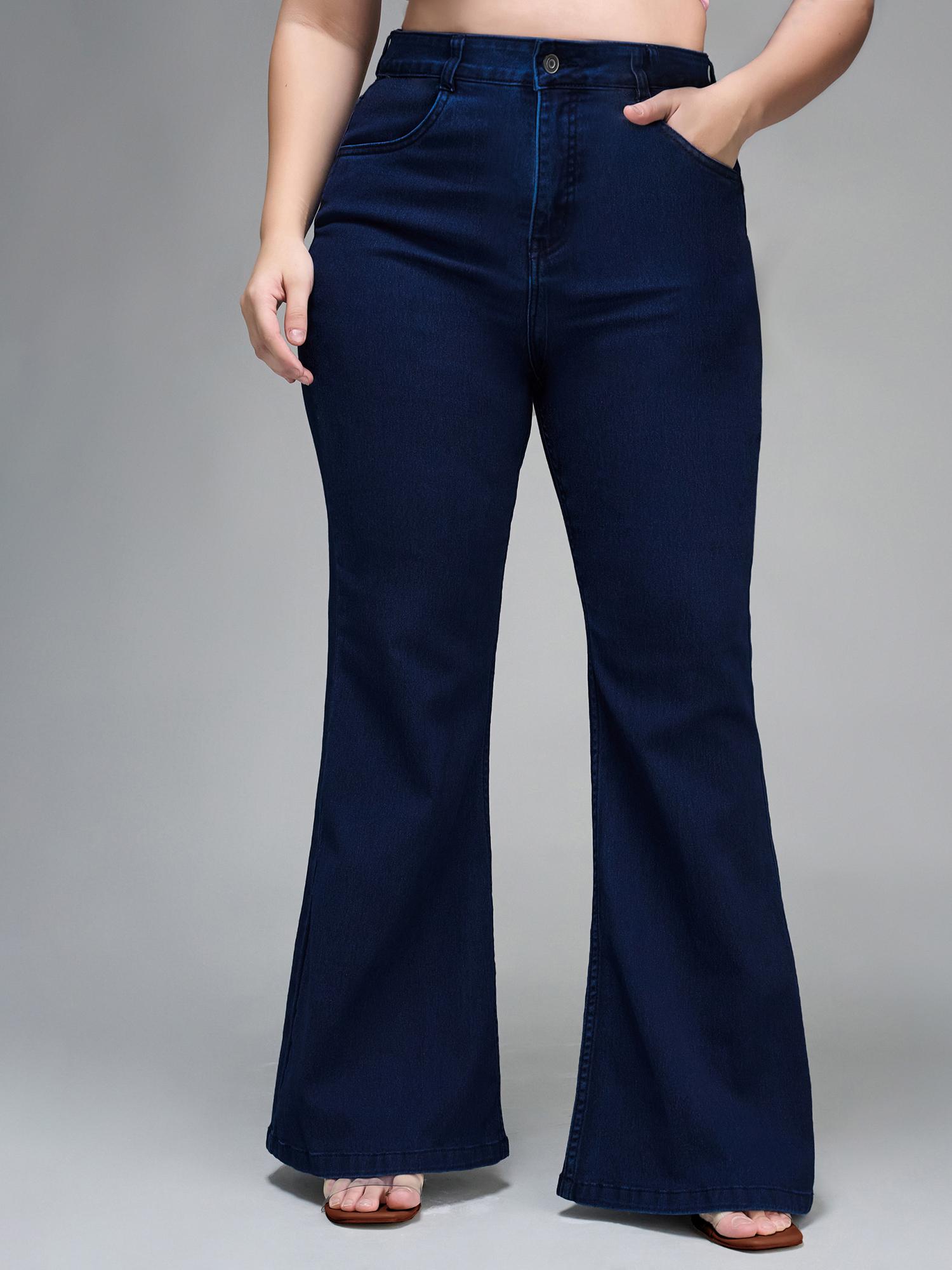 miss chase A+ Womens Navy Blue Bootcut High Rise Clean Look Stretchable Denim Jeans-picture-10