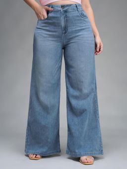 Miss Chase - A+ Womens Light Blue Wide Leg High Rise Stretchable Denim Jeans